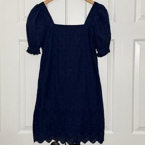 Draper James RSVP Southern Chic Navy Eyelet Puff Sleeve Dress Size S Cottagecore